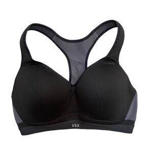 Victoria Secret VSX Sport Bra Womens 36D Black Gray Incredible Racerback Padded